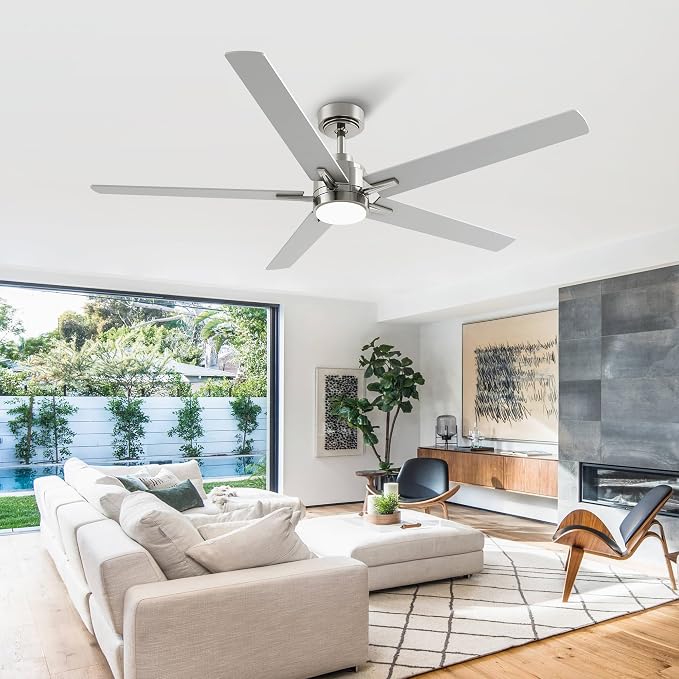 60 Inch Brushed Nickel Ceiling Fan with Light and Remote Control | 6 Speeds Reversible,Dimmable LED,3CCT,5 Blades,Quiet DC Motor Ceiling Fans for Indoor or Covered Outdoor Use