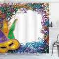 Ambesonne Mardi Gras Shower Curtain, Colorful Framework Design Vibrant Beads and Fat Tuesday Holiday Theme, Cloth Fabric Bathroom Decor Set with Hooks, 69" W x 84" L, Multicolor