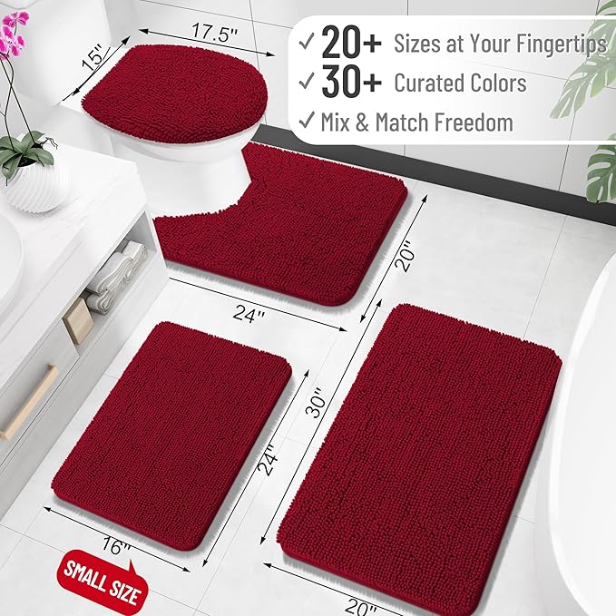 OLANLY Large Bathroom Rugs 40x32, Extra Soft Absorbent Chenille Bath Rugs, Rubber Backing Quick Dry, Machine Washable Bath Mats for Bathroom Floor, Tub and Shower, Home Decor Accessories, Red