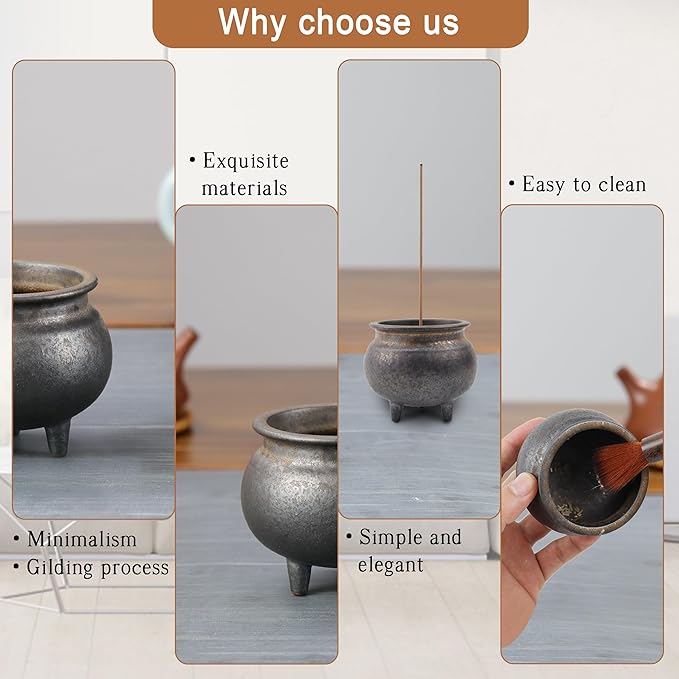Antique Gilding Ceramic Incense Burner Stick Holder, Minimalist Retro Three-Footed Design, for Sticks Backflow Incense Palo Santo Sage Bundle, Meditation Yoga Massage Home Decor, Easy Clean
