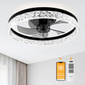 DAMINY 20inch Black Ceiling Fans with Lights and Remote, 6CCT, Dimmable Smart Low Profile Ceiling Fan with Light, 6 Speeds Flush Mount Modern Bladeless Ceiling Fan for Bedroom