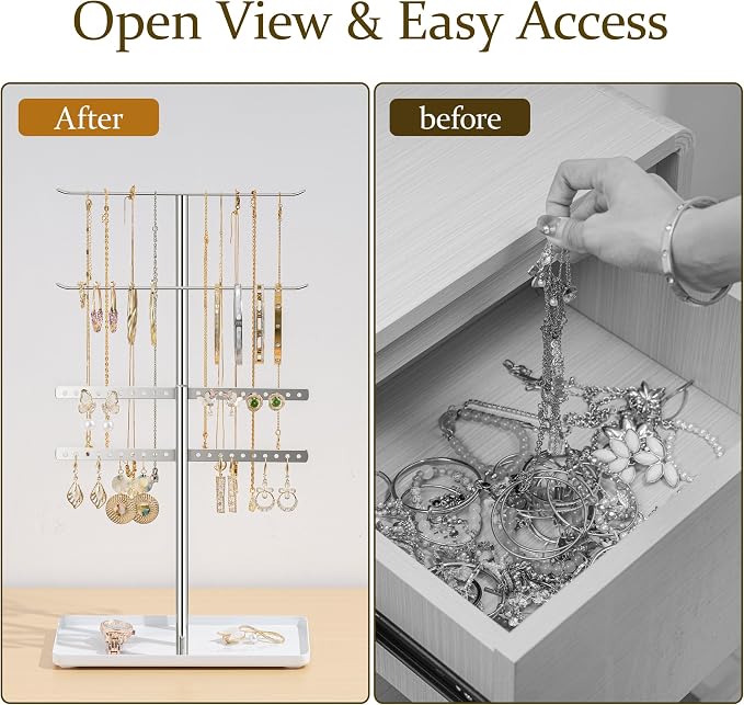 pickpiff Silver Jewelry Organizer: 14.5" Sturdy Stand for 80 Pcs Jewelry