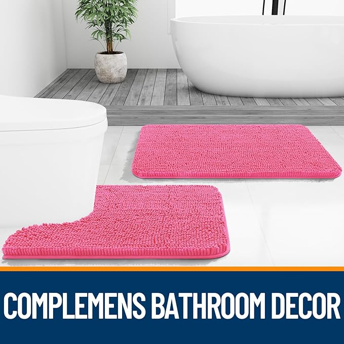 OLANLY Bathroom Runner Rugs 47x17, Soft Absorbent Chenille Bath Rugs, Rubber Backing Quick Dry, Machine Washable Long Bath Mats for Bathroom Floor, Tub and Shower, Home Decor Accessories, Hot Pink