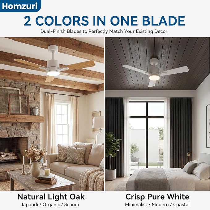 42" Ceiling Fan with Light and Remote, 6 Speed, Reversible Quiet DC Motor, 3CCT & Dimmable, Fast Install, Dual Finish 3 Blades Downrod Ceiling Fan with Lights for Bedroom, Living Room, Apartment