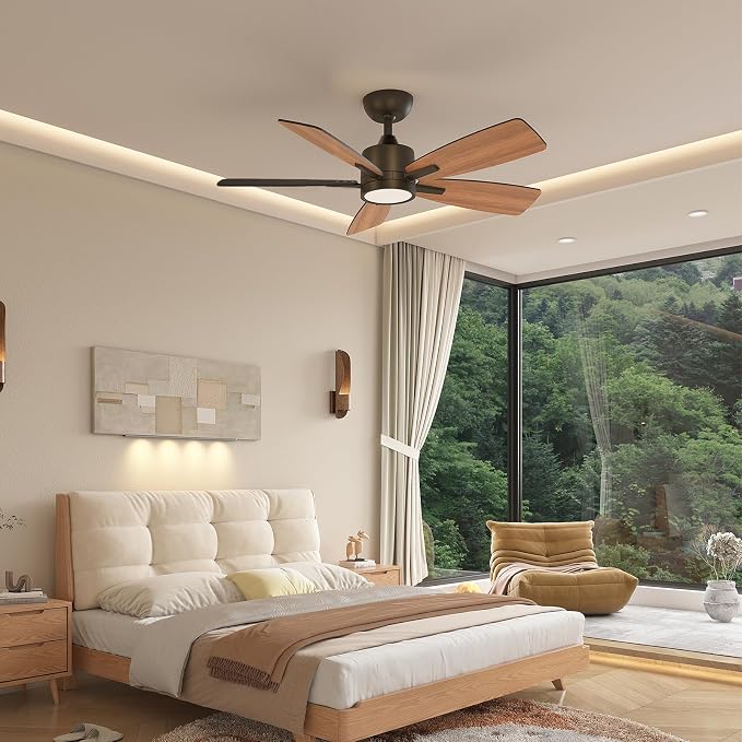 TALOYA 42 Inch Ceiling Fans with Lights Led Remote Control Low Profile Flush Mount for Bedroom Home Outdoor Patio Living Room,3 Color Temperatures,Dimmable,DC Motor,Reversible,5 Blades,Black