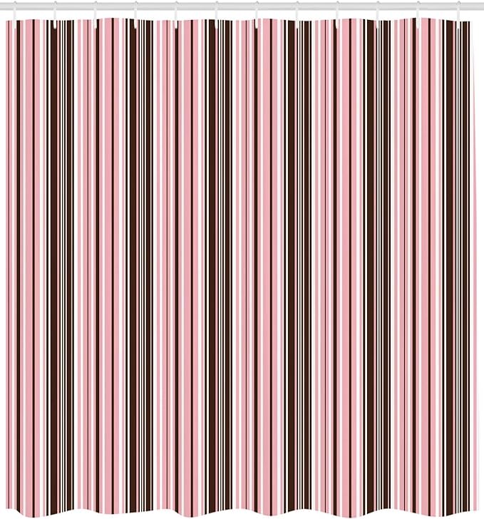 Ambesonne Brown Shower Curtain, Little Stars in Circles Pink Hearts Polka Dots on Dark Backdrop, Cloth Fabric Bathroom Decor Set with Hooks, 69" W x 75" L, Brown Pink
