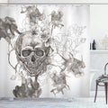 Ambesonne Day of The Dead Shower Curtain, Painting Skull Flowers Dia de Los Muertos Designed Print, Cloth Fabric Bathroom Decor Set with Hooks, 69" W x 84" L, Dimgrey and White