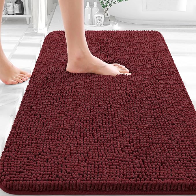 OLANLY Bathroom Rugs 32x20, Extra Soft Absorbent Chenille Bath Rugs, Rubber Backing Quick Dry, Machine Washable Bath Mats for Bathroom Floor, Tub and Shower, Home Decor Accessories, Andorra Red-Brown