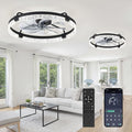 LEDIARY 2 Pack 24 Inch Low Profile Ceiling Fans with Lights and Remote, Fandelier Modern Ceiling Fan, 3000K-6000K Dimmable LED Fan Light, Black Flush Mount Ceiling Fans with Lights for Bedroom
