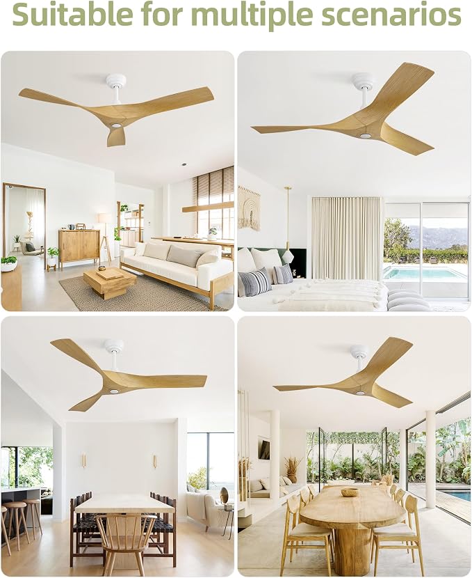 Sofucor 52 Inch Ceiling Fans No Lights, Modern Ceiling Fan with 3 Plastic Blades, 4500CFM 6-Speed 3-Timer Reversible DC Motor, for Bedroom Living Room Patios Office, ETL/FCC