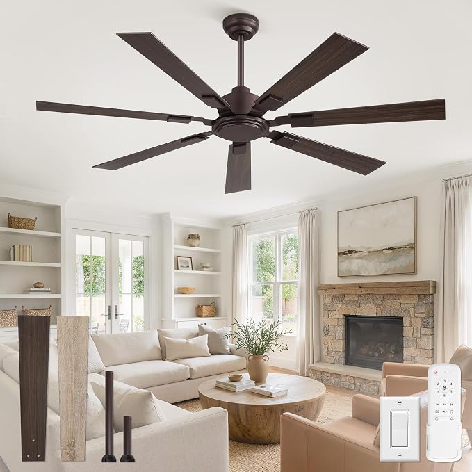 ZMISHIBO 60“ Ceiling Fans No Light with Remote, Bronze Farmhouse Ceiling Fan Without Light, Quiet Reversible DC Motor 6 Speeds, 7 Blades Indoor/Outdoor Ceiling Fan for Living Room Bedroom Patio Garage