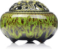 Incense Burner with Calabash Incense Stick Holder - Porcelain Charcoal Censer for Use with Resin Granular Powder Cone or Coil Incense (Kiln-Colored Green)