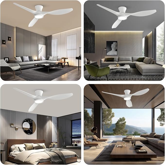 TALOYA 52 inch Ceiling Fans with Lights Remote Control, Modern Low Profile Ceiling Fan with Quiet Reversible DC Motor for Bedroom Living Room and Patio White