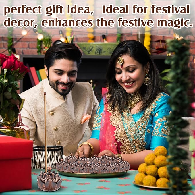 30 Pcs Return Gifts for Pooja Incense Holder Indian Return Gifts Lotus Flower Incense Burner Holder Sticks Cone Burner Ash Catcher with Lid for Pooja Indian Wedding Party Supplies(Bronze)
