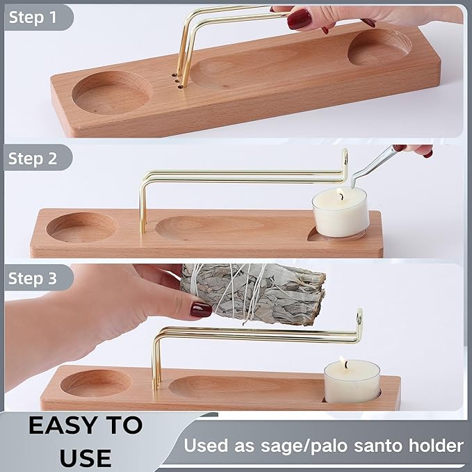 3 in 1 Incense Holder for Burning Insence-Stick & Palo Santo & Sage Sticks, Hanging Upside Down Incense Stick Burner with Glass Ash Catcher, Lasting Burning Palo Santo Sage Burner for Altar