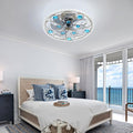 Low Profile Ceiling Fan with Lights 20" Remote Bladeless Ceiling Fan Boho Vintage Flush Mount Ceiling Fans with Light 3 Color Smart LED Dimmable,Handmade Antique Vintage Blue Crystal