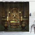 Ambesonne Gothic Shower Curtain, Room with Altar in Fantasy Style Spells Pentagram and Candles Print Illustration, Cloth Fabric Bathroom Decor Set with Hooks, 69" W x 84" L, Brown and Black