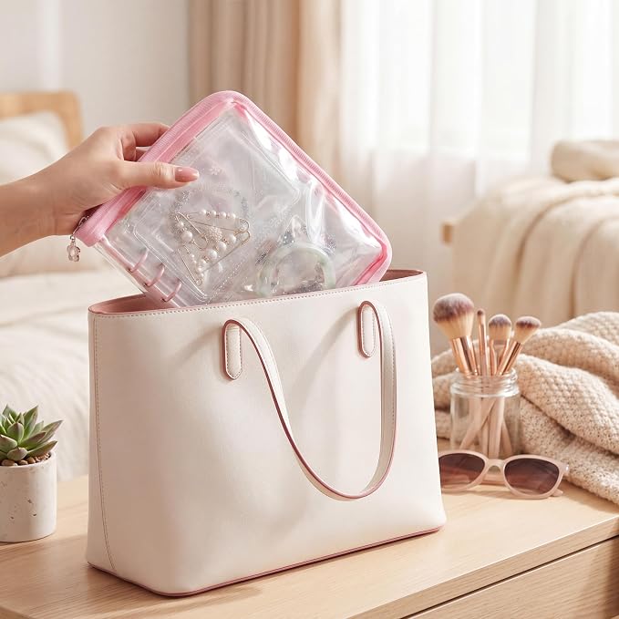 Bracelet Holder Travel Jewelry Organizer Case Transparent Jewelry Storage Book for Earring Necklace Ring with Small Clear Zippered Pouch