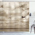 Ambesonne Vintage Airplane Shower Curtain, Airplane Dramatic Cloudy Skies Aviation Flyby Obsolete Composition Print, Cloth Fabric Bathroom Decor Set with Hooks, 69" W x 70" L, Sepia