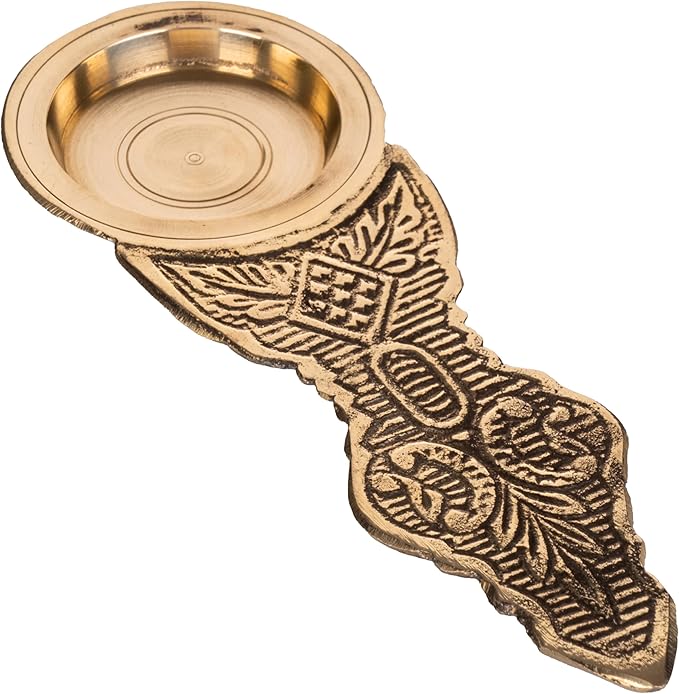 Brass Kapoor Arti Stand Holder Antique Gold Finish Embossed for Home Purifying Pooja Prayer Home Temple Mandir Office and Gifting (Kapoor Aarti)