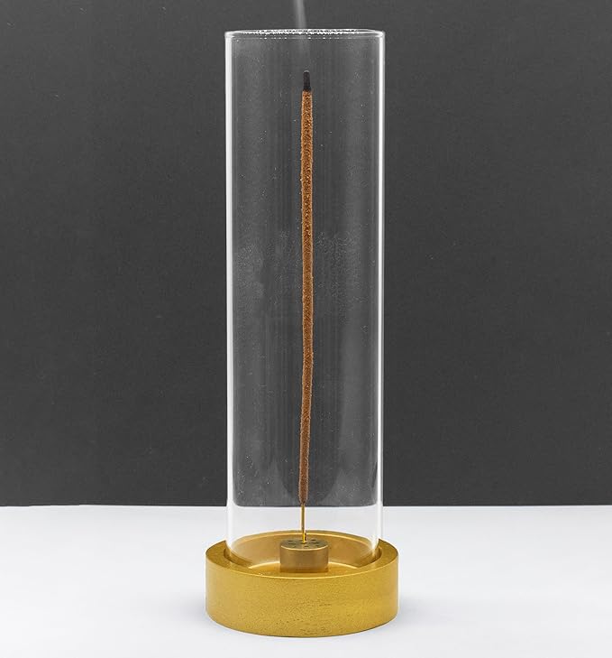 Glass Incense Holder for Sticks,Modern Incense Stick Holder with Ash Catcher[Anti ash Flying], Wooden Incense Burner Holder,Zen Glass Incense Holder,for Spa Home Decor Yoga Meditation[Golden]