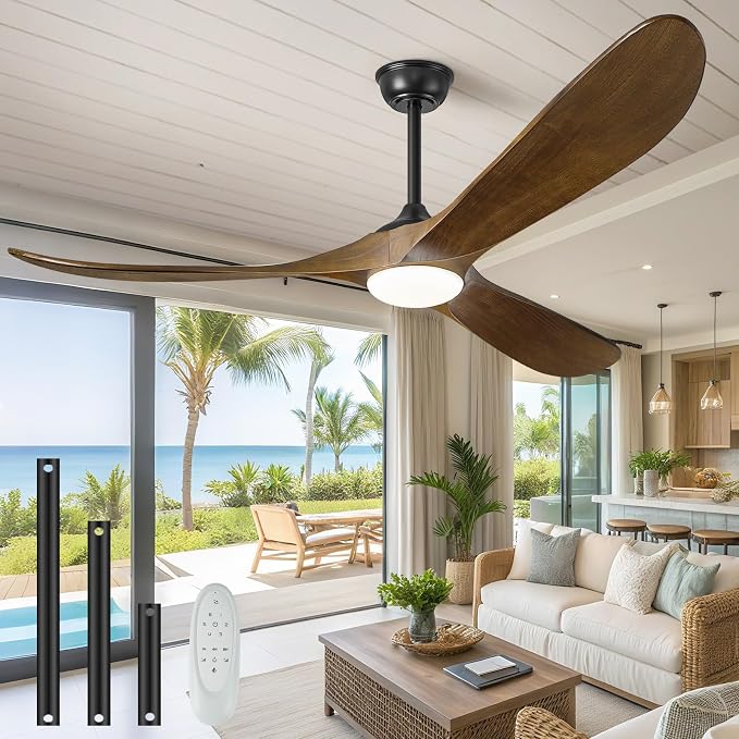 72" Ceiling Fans with Lights and Remote Control, Outdoor Ceiling Fan with Lights High CFM Quiet 3 Blade Wood Walnut Ceiling Fan, Oil Rubbed Bronze
