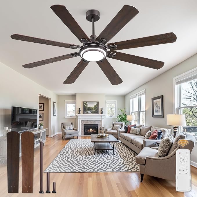 Fanbulous 65 Inch Ceiling Fans with Lights and Remote, Oil Bronze Ceiling Fan with 8 Dual-Color Blades, Indoor Large Ceiling Fans, Reversible DC Motor, 6-Speed, 3CCT for Living Porch Patio