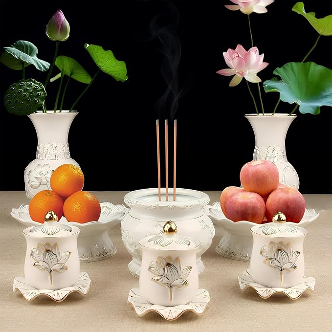 Qinlang Small White Ceramic Buddhist Incense Burner Bowl, Buddha Incense Holder for Stick - 4 Inches