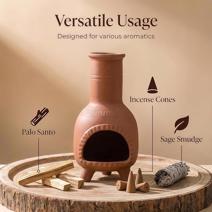 Handmade Terracotta Palo Santo Holder – Suitable for Burning Sage & Palo Santo - Mexican-Style Chimney Incense Burner, an Incense Burner for Spiritual Meditation, Yoga or Home Decoration