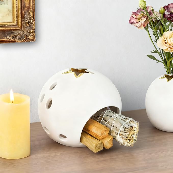 Palo Santo Holder, Sage Burner, Palo Santo Stick Burner, 4 in 1 Incense Holder, Ceramic Christmas Incense Burner, Sage Holder for Burning, House Tea Light Burner, Smudge Bowl