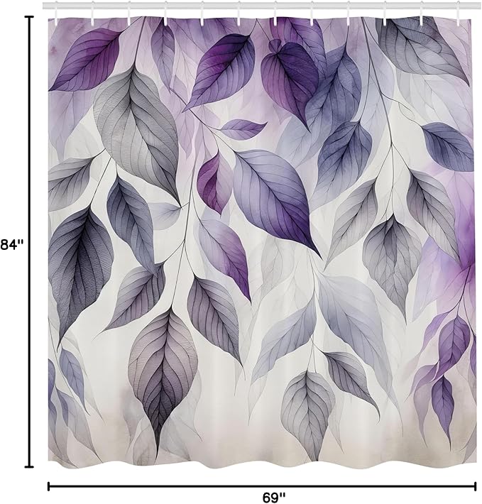 Ambesonne Purple Shower Curtain, Cascade of Leaves in a Cold Windy Morning Monochromatic Pastel Tones, Cloth Fabric Bathroom Decor Set with Hooks, 69" W x 84" L, Coconut Quartz and Lilac
