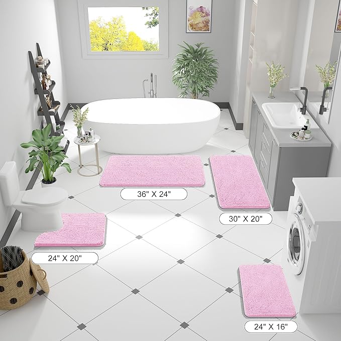 OLANLY Bathroom Runner Rugs 59x24, Extra Soft Absorbent Chenille Bath Rugs, Rubber Backing Quick Dry, Machine Washable Long Bath Mats for Bathroom Floor, Tub and Shower, Home Decor Accessories, Pink