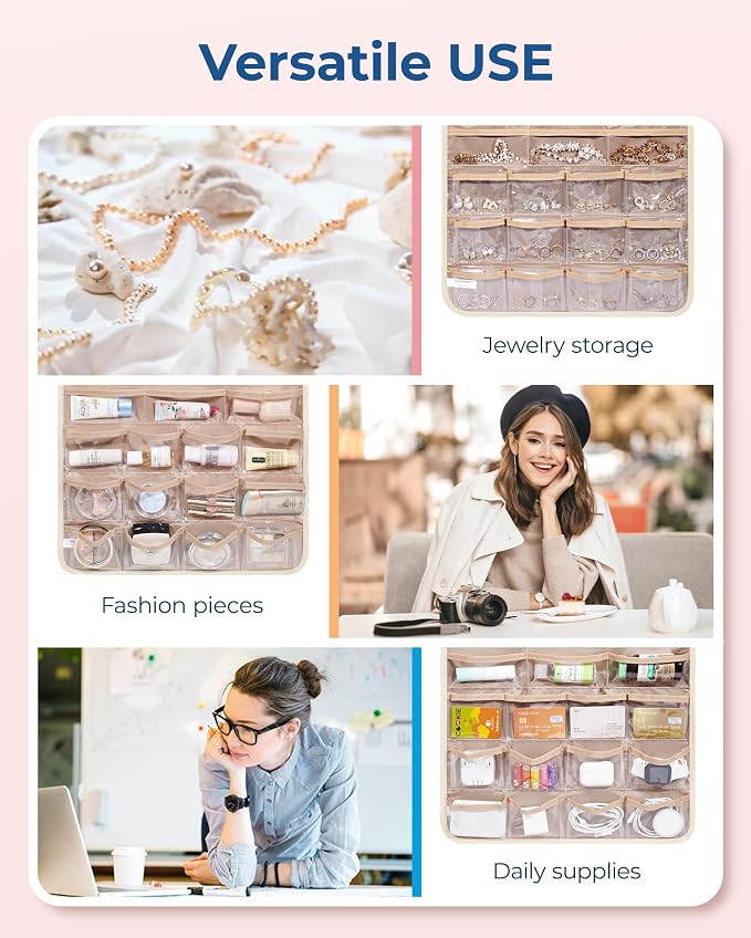 BAGSMART Hanging Jewelry Organizer, Necklace Holder Anti-tangle,1 Piece, Extra Large Beige