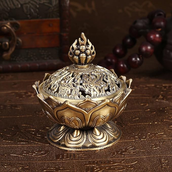 Watris Veiyi Classic Lotus Incense Burner, Vintage Charcoal Incense Burner, Lotus Incense Holder for Stick and Cone Incense 2.71 X 2.76inch / 6.9 x 7cm