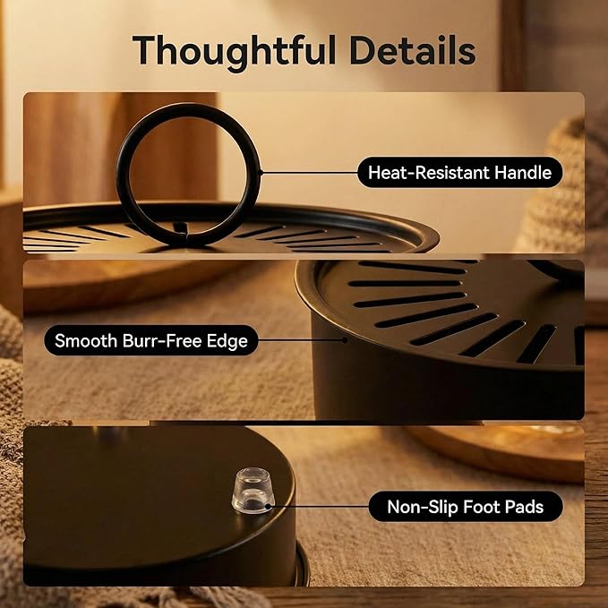 3 Pcs Large Carbon Steel Mosquito Coil Holder with Heat-Resistant Handle, Charcoal Black Iron Incense Burner for Indoor & Outdoor, Patio, Garden, Camping