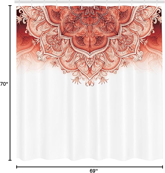 Ambesonne Moroccan Shower Curtain, Floral Art Vintage Style Eastern Architectural Elements Oriental Pattern, Cloth Fabric Bathroom Decor Set with Hooks, 69" W x 70" L, Burnt Sienna