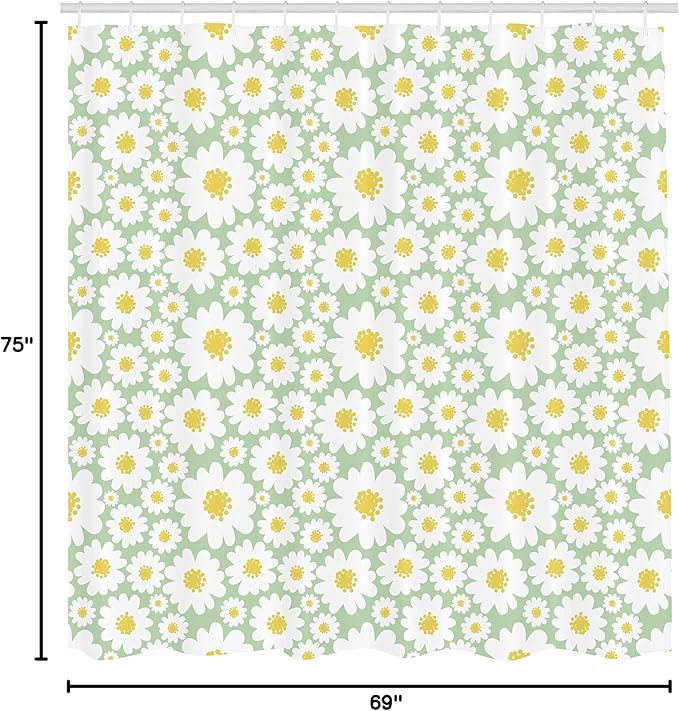 Ambesonne Floral Shower Curtain, Pastel Cartoon Like Flowers Daisies Spring Time Season Artwork Print, Cloth Fabric Bathroom Decor Set with Hooks, 69" W x 75" L, Pale Sage