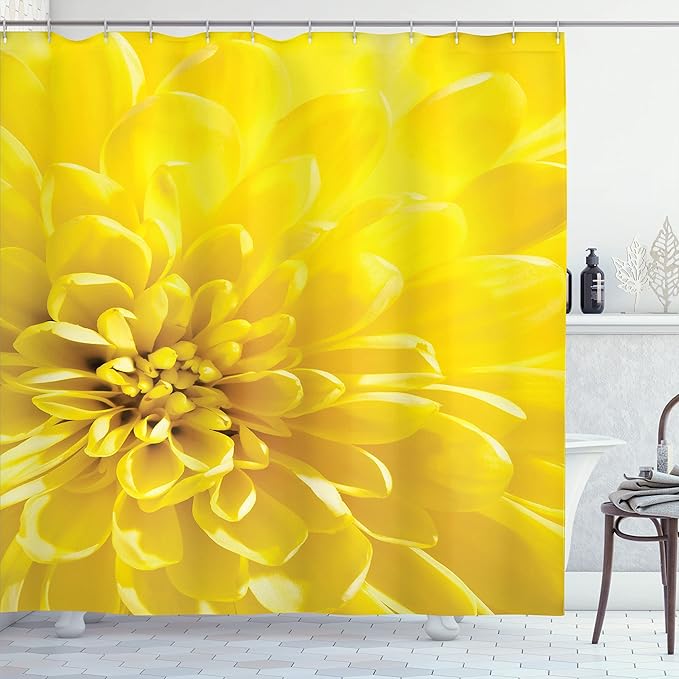 Ambesonne Yellow Shower Curtain, Vibrant Blooming Flower Close up Bridal Botanical Nature Picture for Summer Home Print, Cloth Fabric Bathroom Decor Set with Hooks, 69" W x 84" L, Yellow