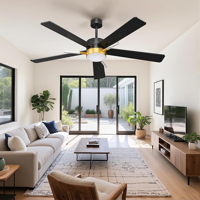 YITAHOME 42 Inch Ceiling Fans with Lights and Remote, 5 Blades with Crystal Rod Design, Modern Black Gold Ceiling Fan with Reversible Quiet Motor, 3 Colors Stepless Dimming for Home, Black Gold | 5 Blades with Crystal Rod Design, Modern, Reversible Qui...