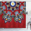 Ambesonne Mandala Shower Curtain, Color Jumble of Lace Like Flowers Leaves Swirls Vintage Illustration Folk Themed, Cloth Fabric Bathroom Decor Set with Hooks, 69" W x 75" L, Red