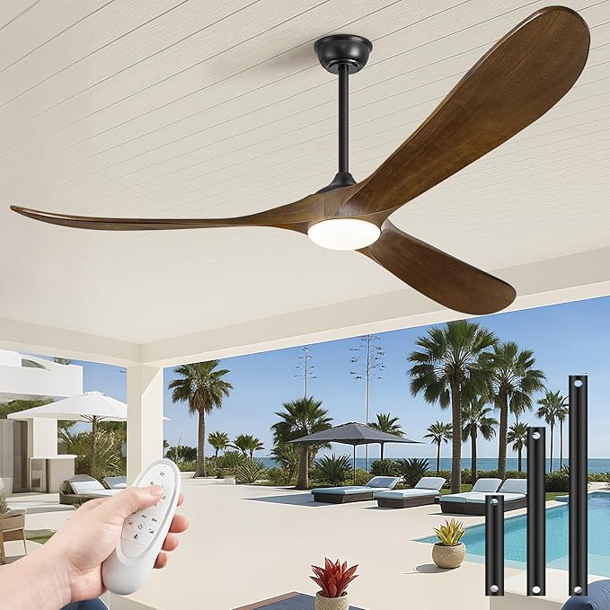 60" Ceiling Fans with Lights and Remote Control, Outdoor Ceiling Fan with Lights High CFM Dimmable Quiet 3 Blade Wood Walnut Ceiling Fan,Oil Rubbed Bronze