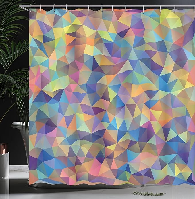 Ambesonne Abstract Shower Curtain, Abstract Colorful Triangles Shapes Ornate Fractal Mosaic Formation Illustrations, Cloth Fabric Bathroom Decor Set with Hooks, 69" W x 70" L, Yellow