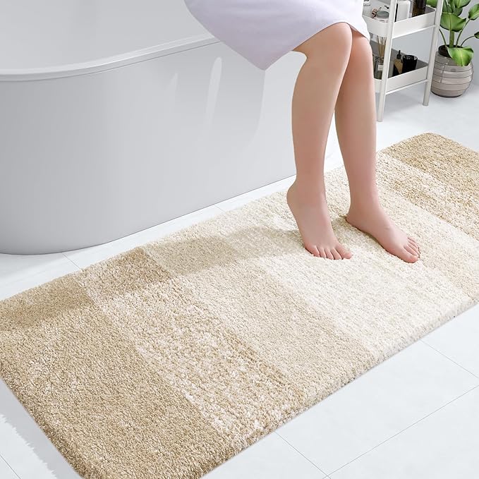 OLANLY Large Bathroom Rugs Mat 50x30, Extra Soft Absorbent Microfiber Bath Rugs, Rubber Backing, Quick Dry, Washable Bath Mats for Bathroom Floor, Tub and Shower, Home Decor Accessories, Light Beige