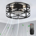 Conciseer 16 Inch Caged Ceiling Fans with Lights and Remote, Flush Mount, Low Profile 7 Blades 6 Speed Reversible Quiet DC Motor for Bedroom, Kitchen and Living Room, Black