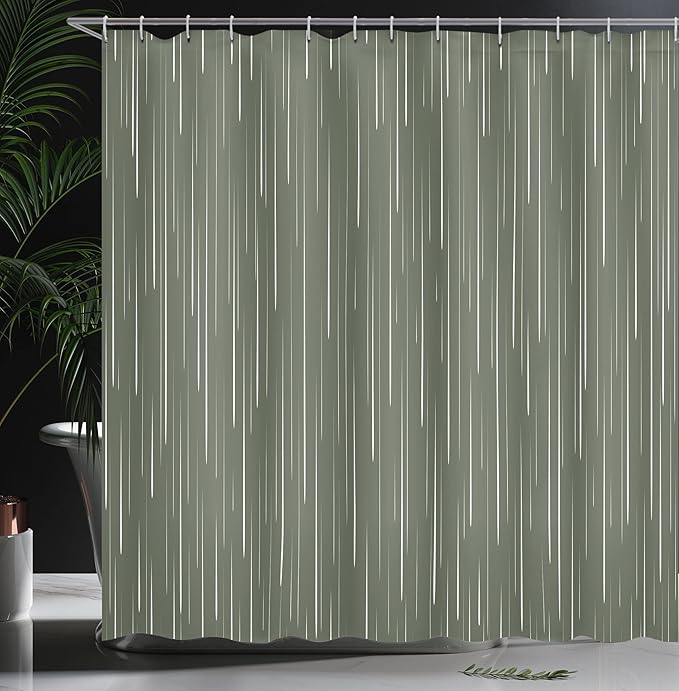 Ambesonne Abstract Shower Curtain, Abstract Rain Water Droplets Falling Out of The Sky Winter Inspired Art, Cloth Fabric Bathroom Decor Set with Hooks, 69" W x 70" L, Army Green