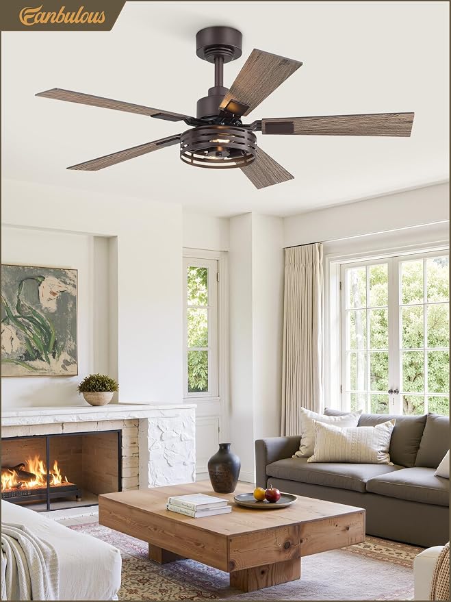 Fanbulous Farmhouse Caged Ceiling Fans with Lights and Remote, 42 Inch Oil Bronze Bedroom Ceiling Fans for Living Room Kitchen，6 Speed Reversible Quiet DC Motor, Dual Finish 5 Blades