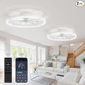 LEDIARY 2 Pack Ceiling Fans with Lights and Remote, 24'' Low Profile Ceiling Fan with Light, 3000-6000K Dimmable Fandelier LED Fan Light, 6 Wind Speeds, White Flush Mount Ceiling Fan for Bedroom