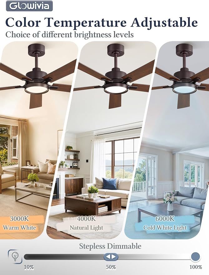 60 Inch Ceiling Fan with Lights and Remote, Smart APP Control, Dimmable with All-Setting Memory, Quiet DC Motor Reversible Blades, Damp Rated Modern Ceiling Fan for Bedroom Patio Living Room