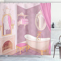 Ambesonne Feminine Shower Curtain, Design in The Palace of The Cartoon Bathtub Cabinet Mirror Washroom, Cloth Fabric Bathroom Decor Set with Hooks, 69" W x 70" L, Beige Pink