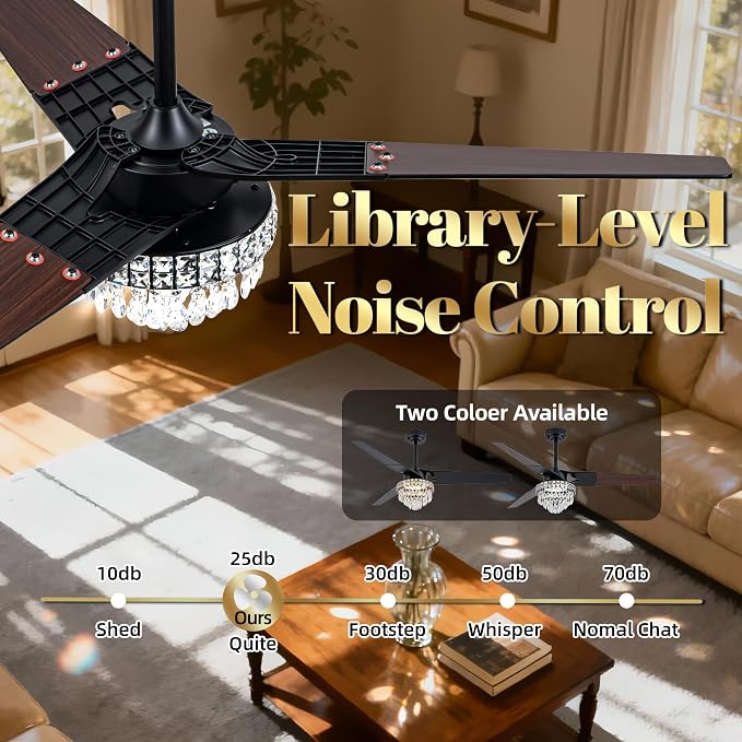 Chandelier Ceiling Fans With Lights And Remote, Chandelier Fan Ceiling,Crystal Ceiling Fan Fandelier With Lights,6 Speed 3 Timer Quiet Ceiling With Fans For Living Room Bedroom (Black, 52 In'ch)